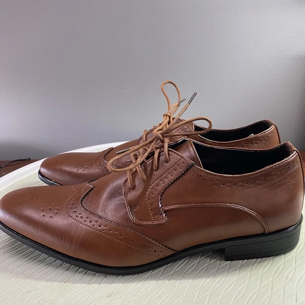 Men's BRAVO King 2 Wingtip Dress Shoes Sz.11.5W‎ Brown Leather PROM WEDDING